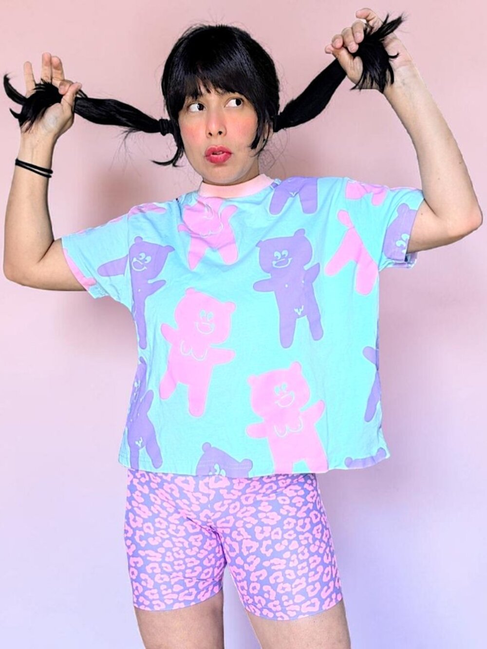 Lazy Oaf rare nude birthday suit teddy bears pastel boxy cropped ringer tee OS